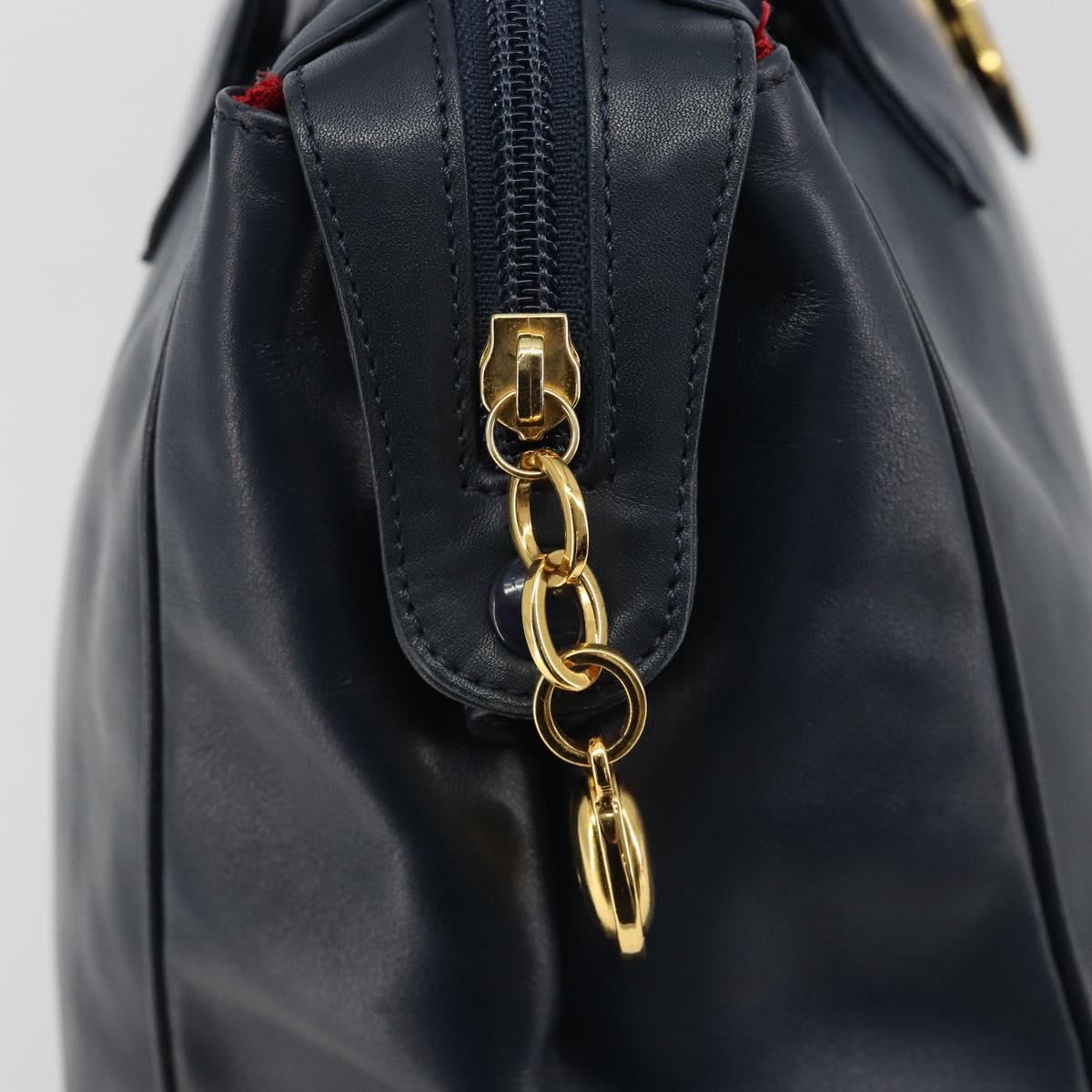 Christian Dior Hand Bag Leather Navy Gold Auth ka5060A