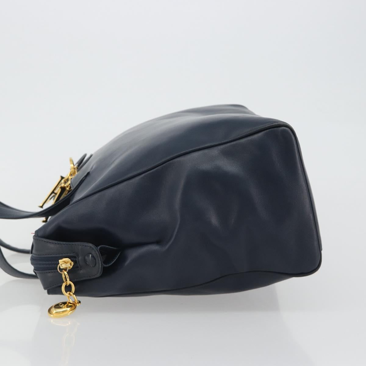 Christian Dior Hand Bag Leather Navy Gold Auth ka5060A