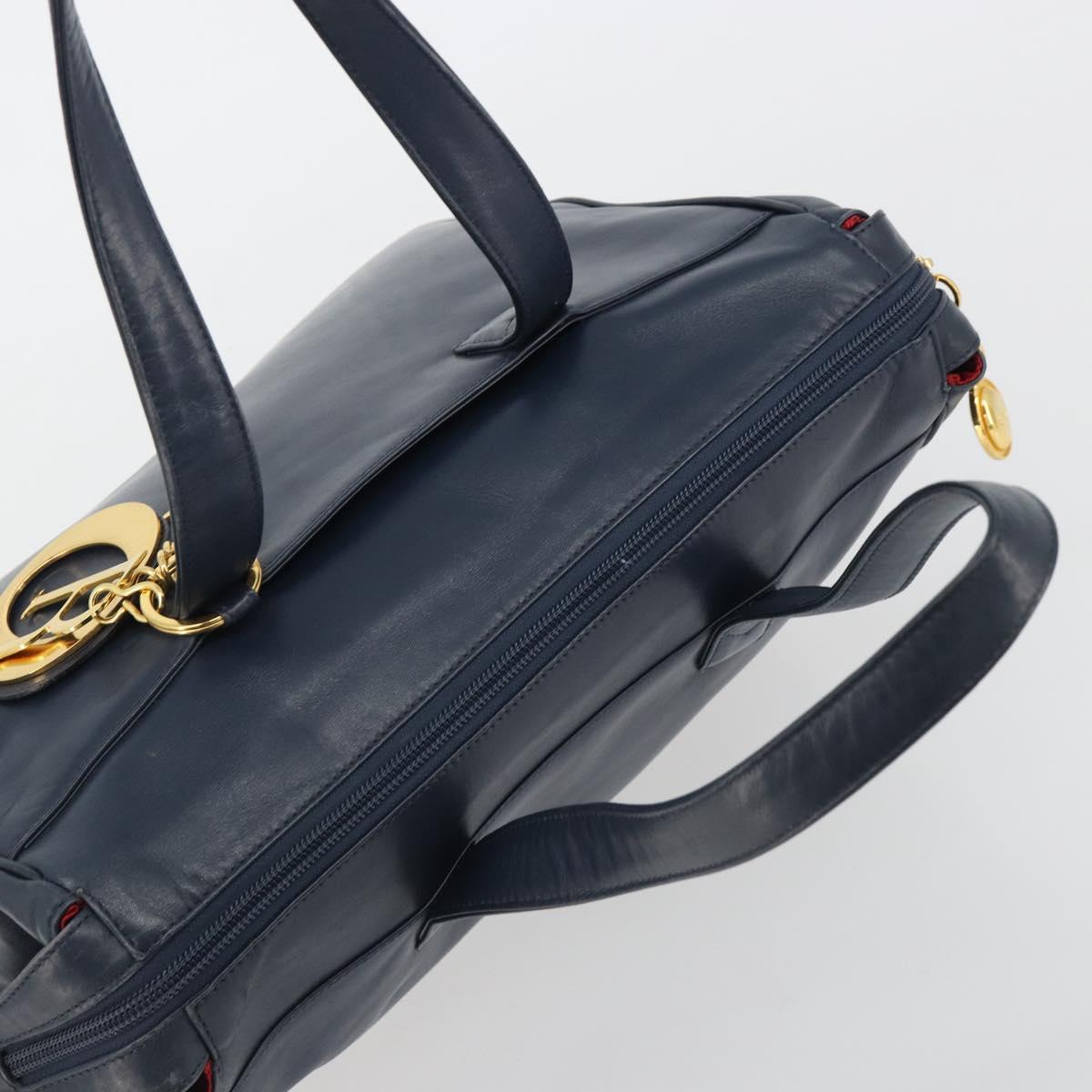 Christian Dior Hand Bag Leather Navy Gold Auth ka5060A