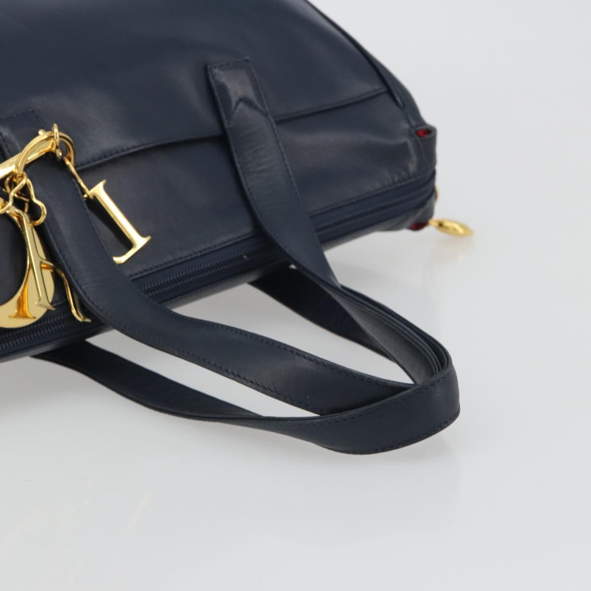 Christian Dior Hand Bag Leather Navy Gold Auth ka5060A