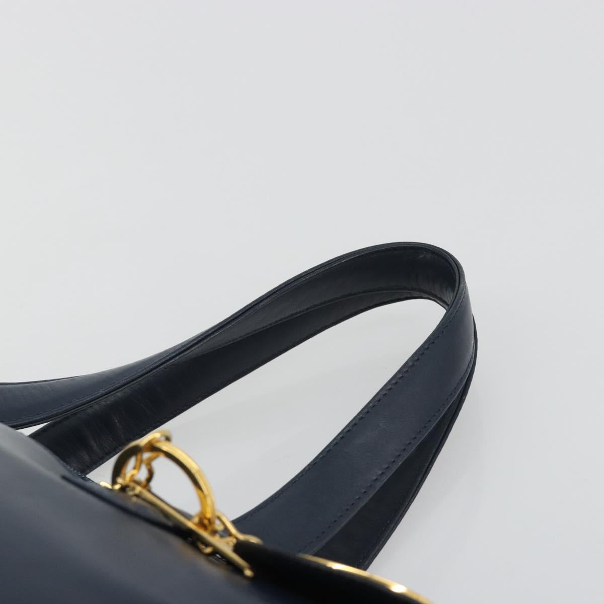 Christian Dior Hand Bag Leather Navy Gold Auth ka5060A