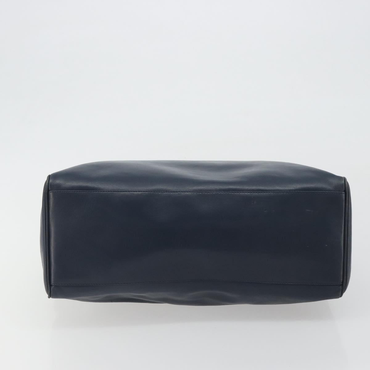Christian Dior Hand Bag Leather Navy Gold Auth ka5060A
