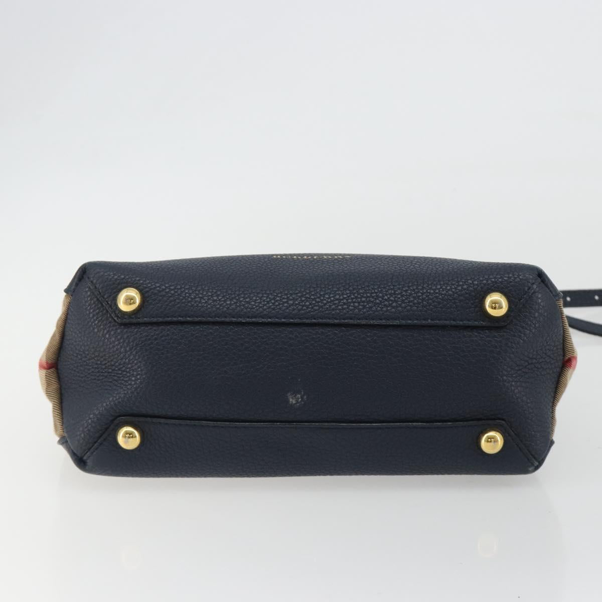 BURBERRY Hand Bag Leather 2way Navy Gold Auth ka5063A