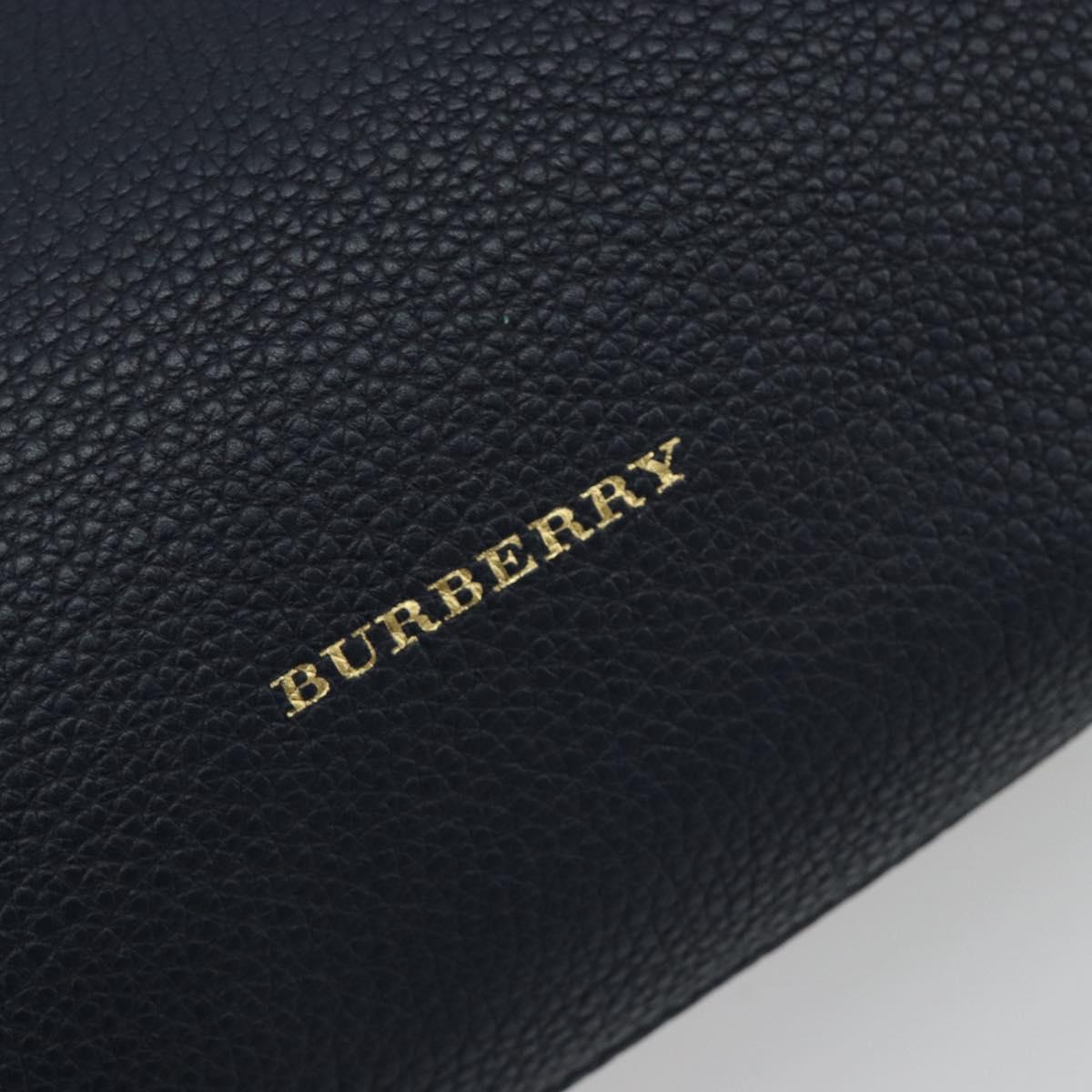 BURBERRY Hand Bag Leather 2way Navy Gold Auth ka5063A