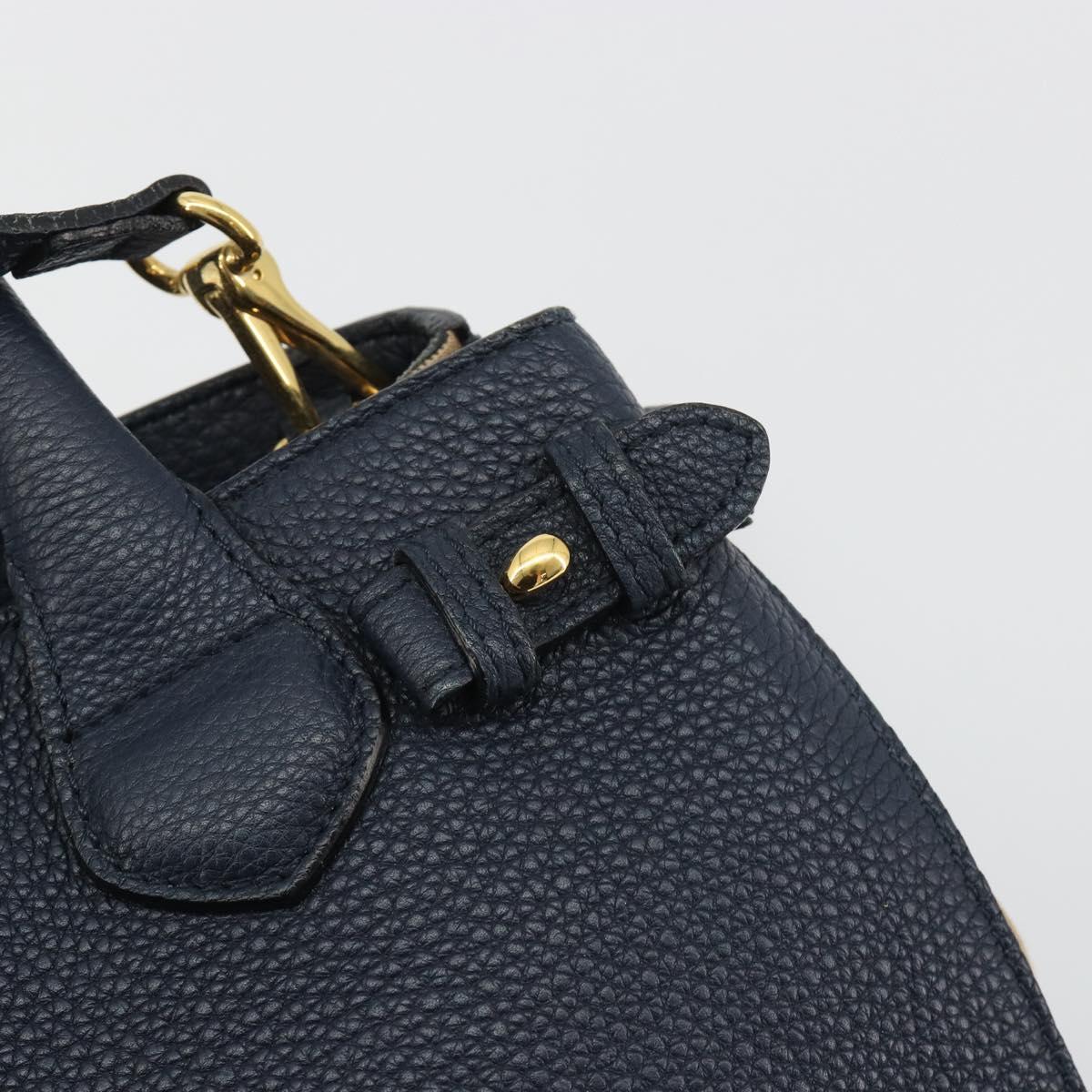BURBERRY Hand Bag Leather 2way Navy Gold Auth ka5063A
