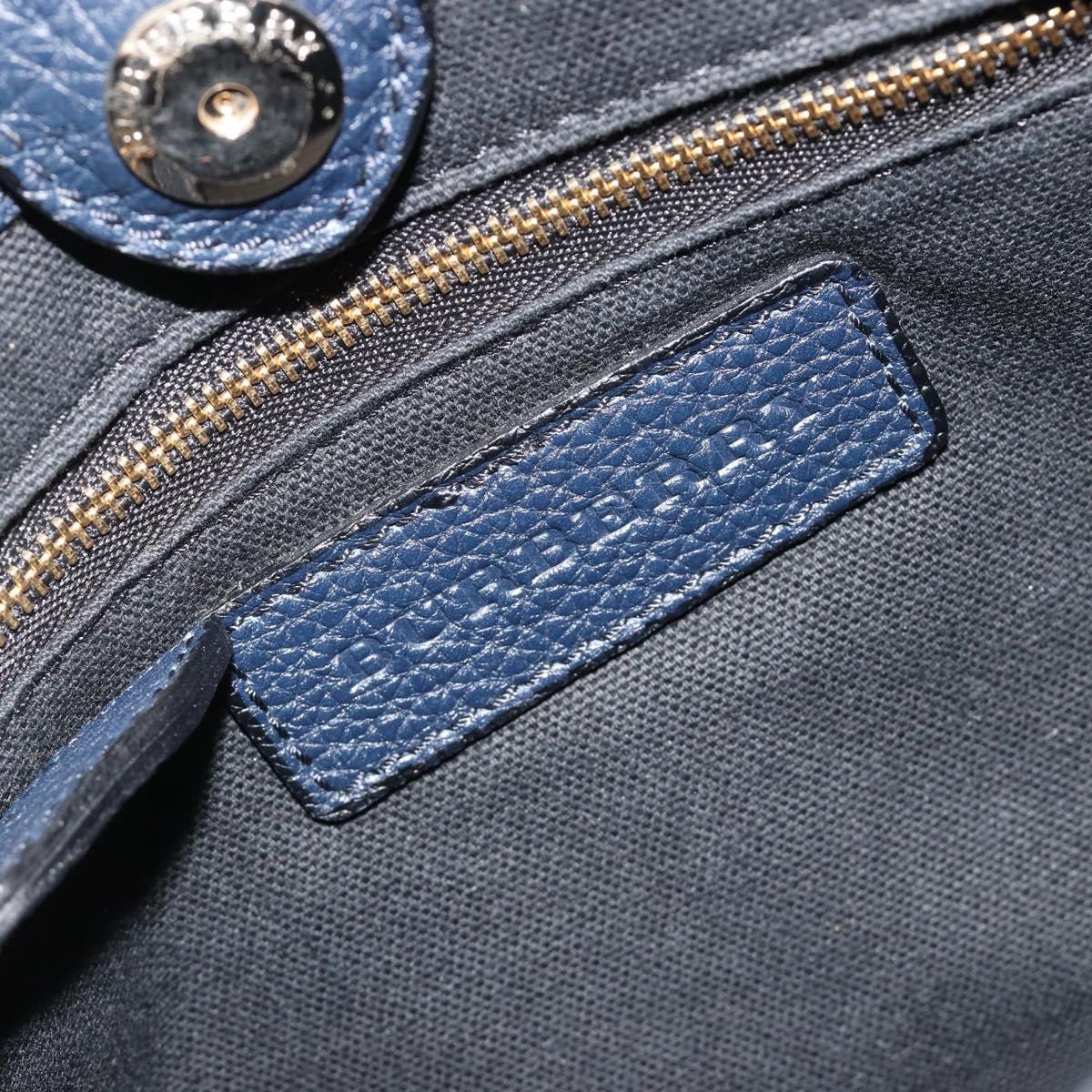 BURBERRY Hand Bag Leather 2way Navy Gold Auth ka5063A