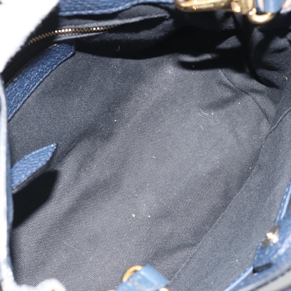 BURBERRY Hand Bag Leather 2way Navy Gold Auth ka5063A