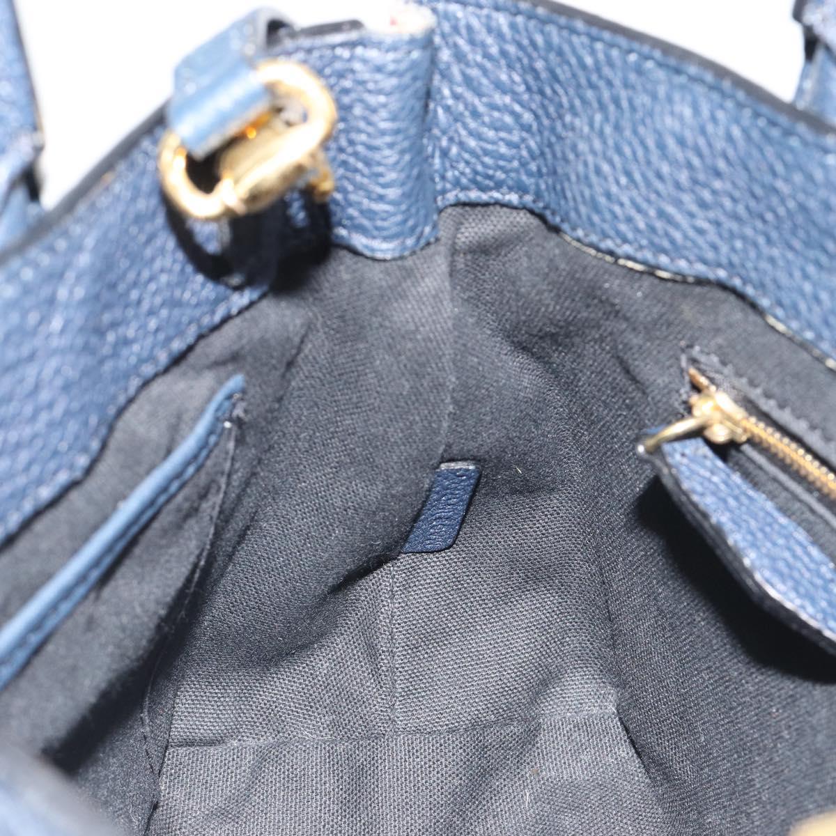 BURBERRY Hand Bag Leather 2way Navy Gold Auth ka5063A