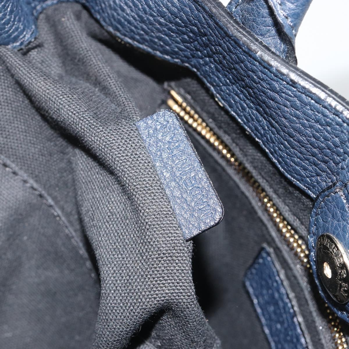 BURBERRY Hand Bag Leather 2way Navy Gold Auth ka5063A