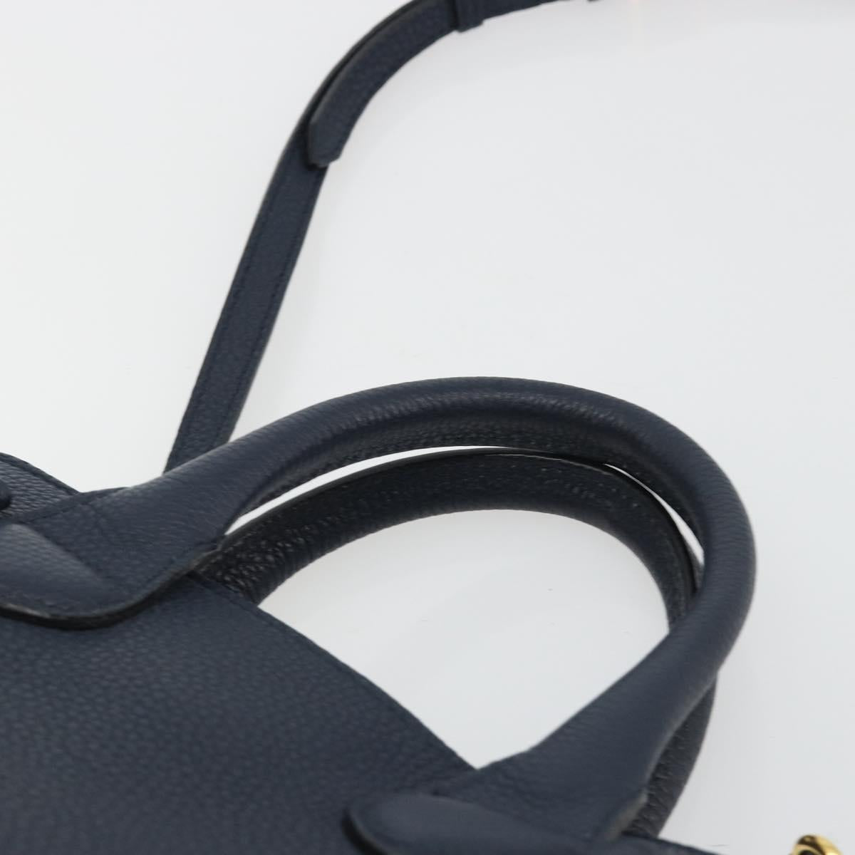 BURBERRY Hand Bag Leather 2way Navy Gold Auth ka5063A