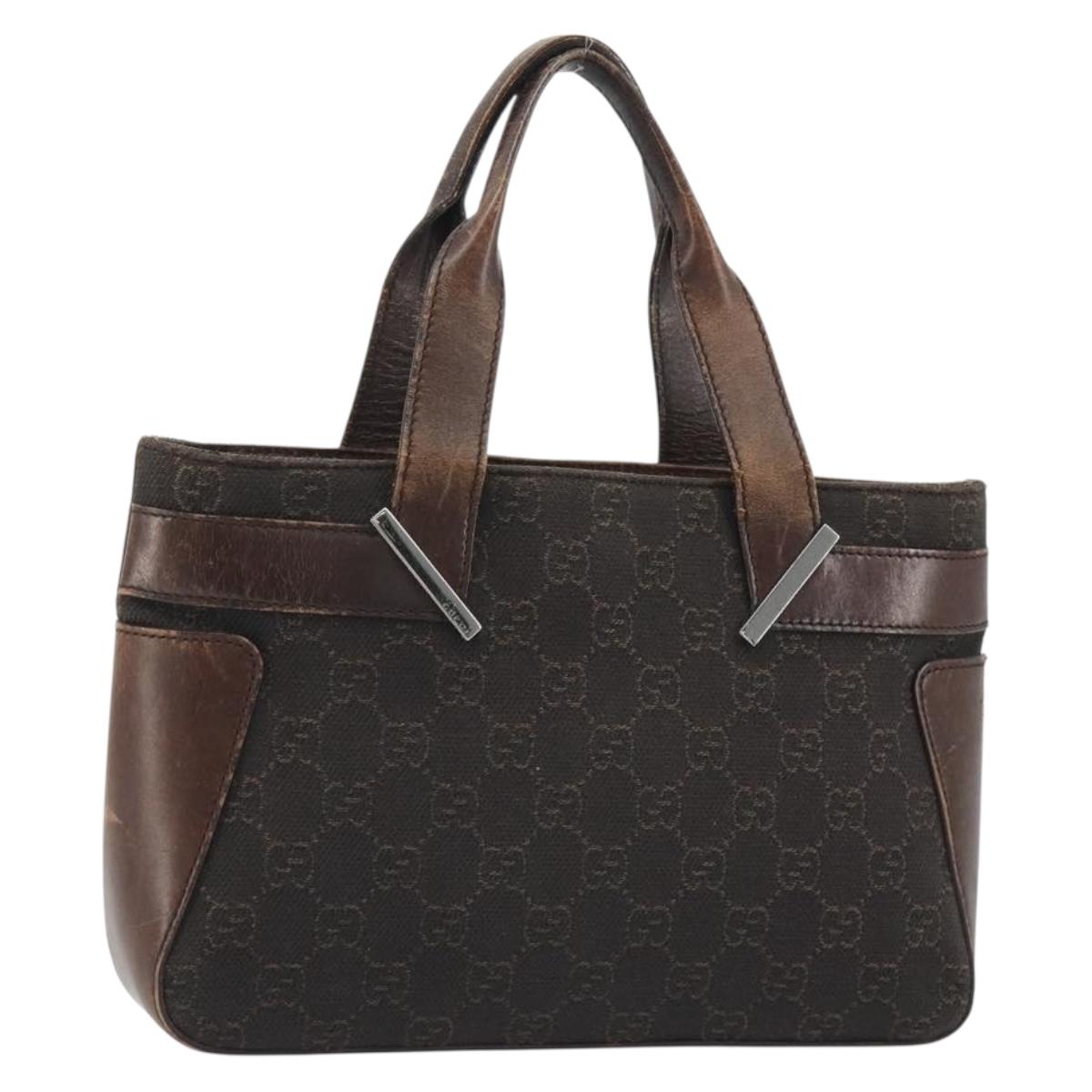 GUCCI GG Canvas Hand Bag Dark Brown Silver 73984 Auth ka5065