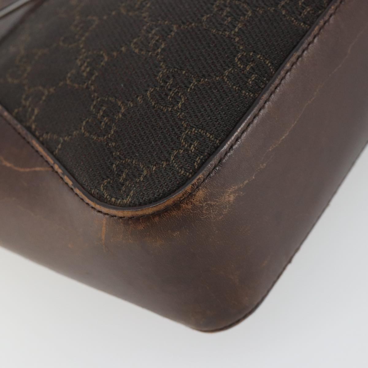 GUCCI GG Canvas Hand Bag Dark Brown Silver 73984 Auth ka5065