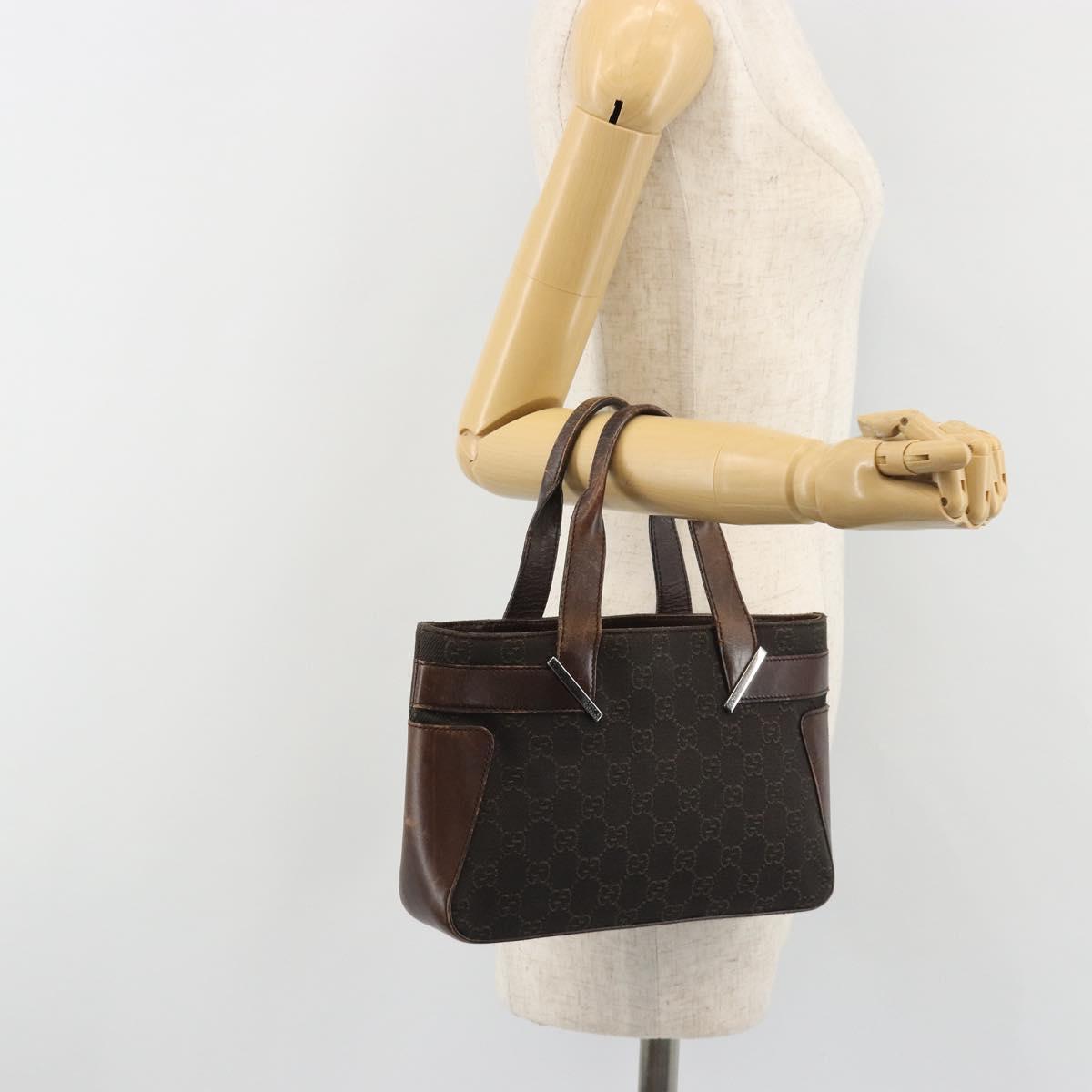 GUCCI GG Canvas Hand Bag Dark Brown Silver 73984 Auth ka5065