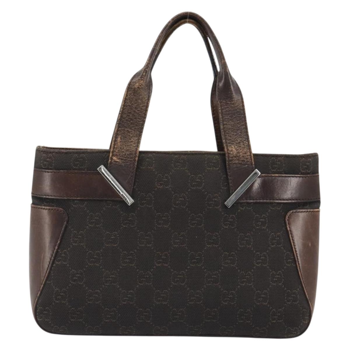 GUCCI GG Canvas Hand Bag Dark Brown Silver 73984 Auth ka5065