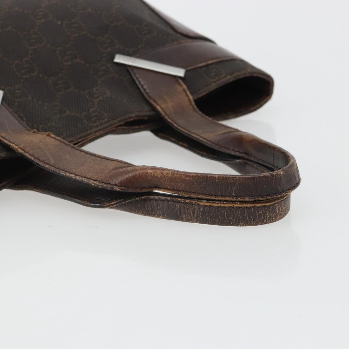 GUCCI GG Canvas Hand Bag Dark Brown Silver 73984 Auth ka5065