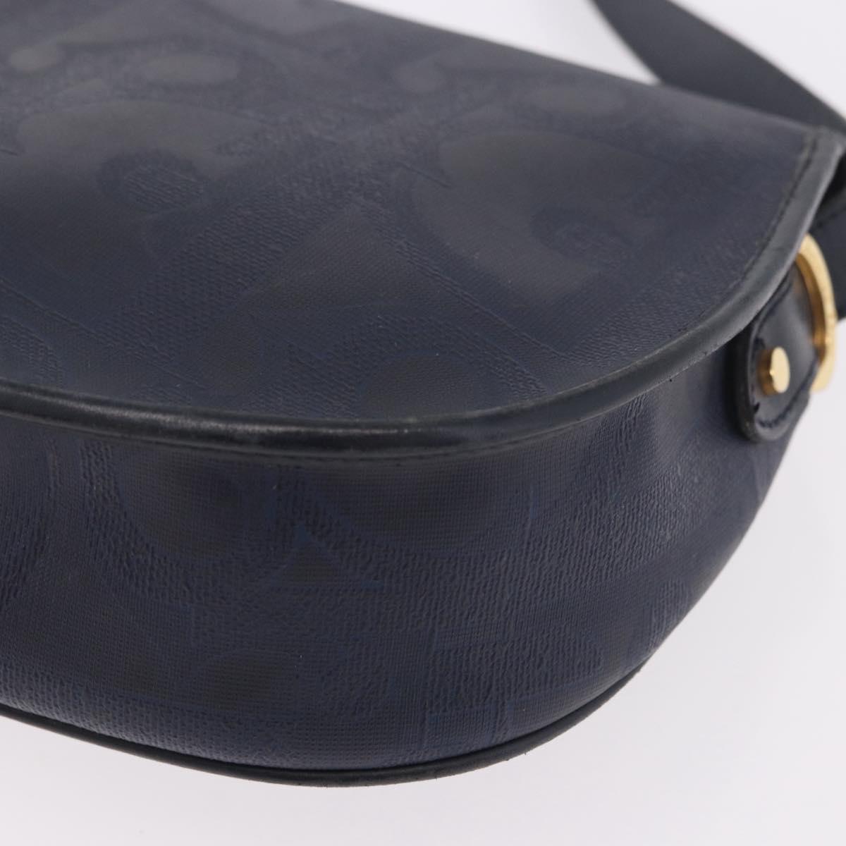 Christian Dior Trotter Canvas Shoulder Bag PVC Navy Gold Auth ka5068