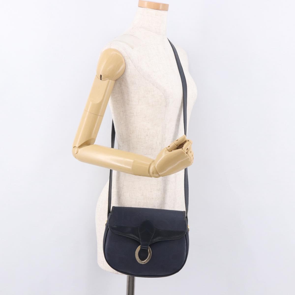 Christian Dior Trotter Canvas Shoulder Bag PVC Navy Gold Auth ka5068