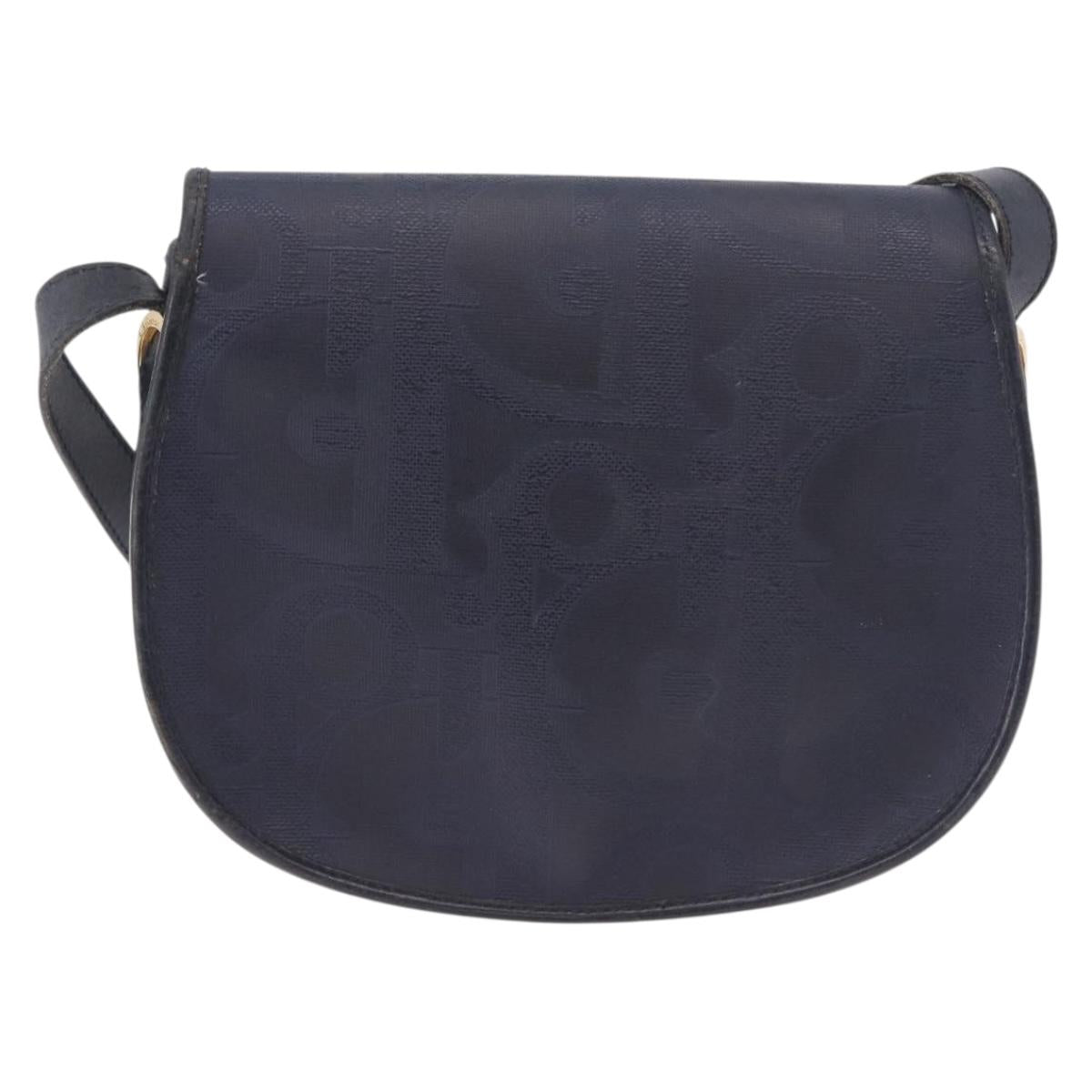 Christian Dior Trotter Canvas Shoulder Bag PVC Navy Gold Auth ka5068