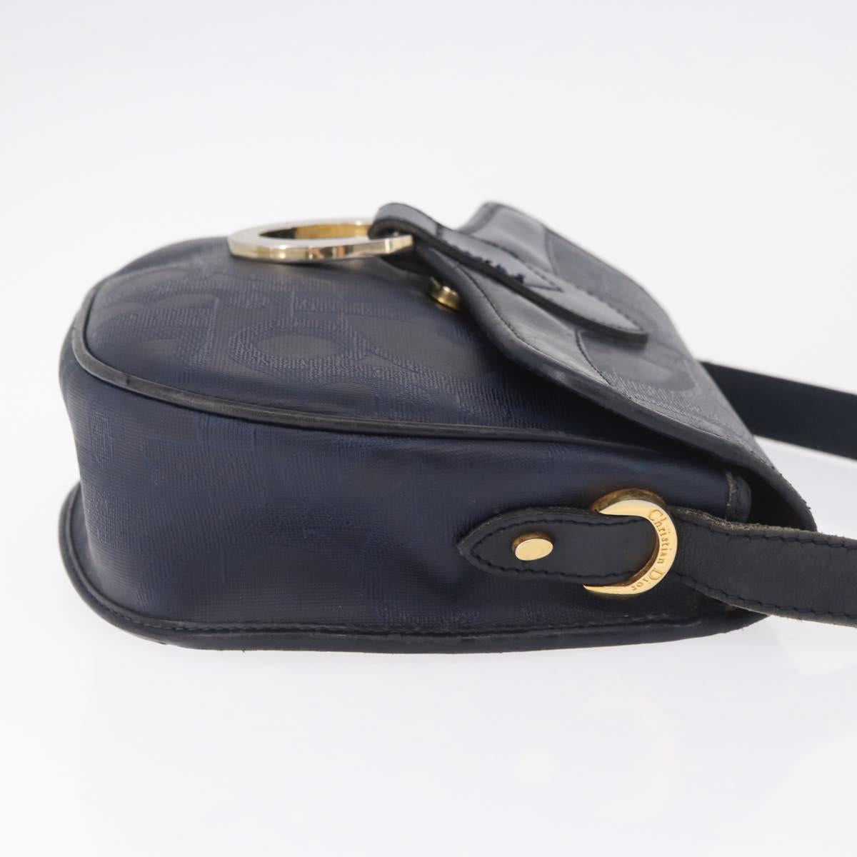 Christian Dior Trotter Canvas Shoulder Bag PVC Navy Gold Auth ka5068