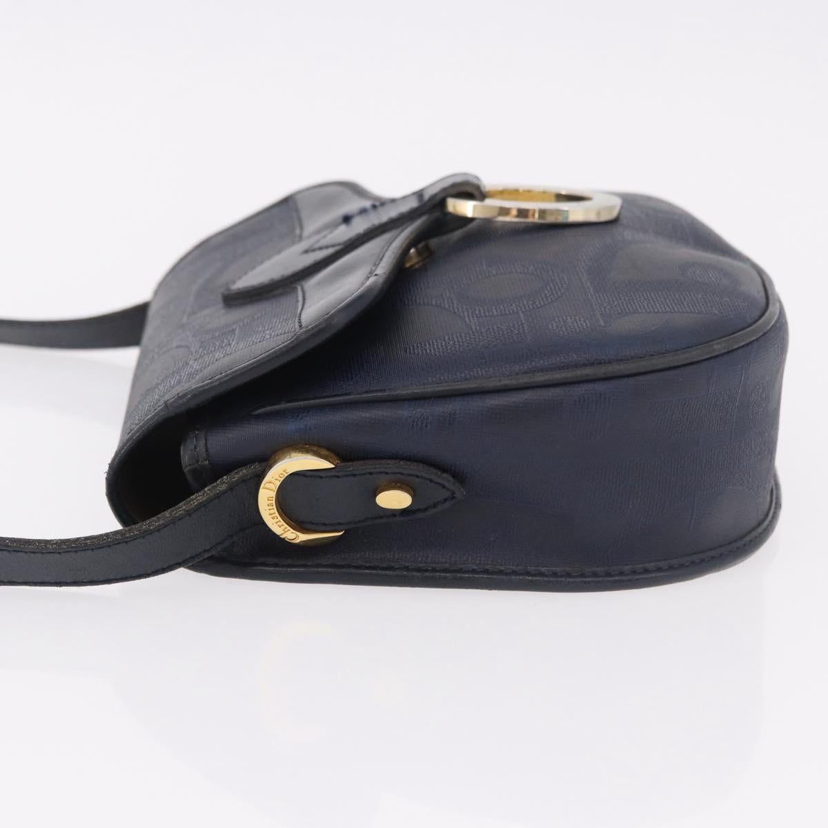 Christian Dior Trotter Canvas Shoulder Bag PVC Navy Gold Auth ka5068