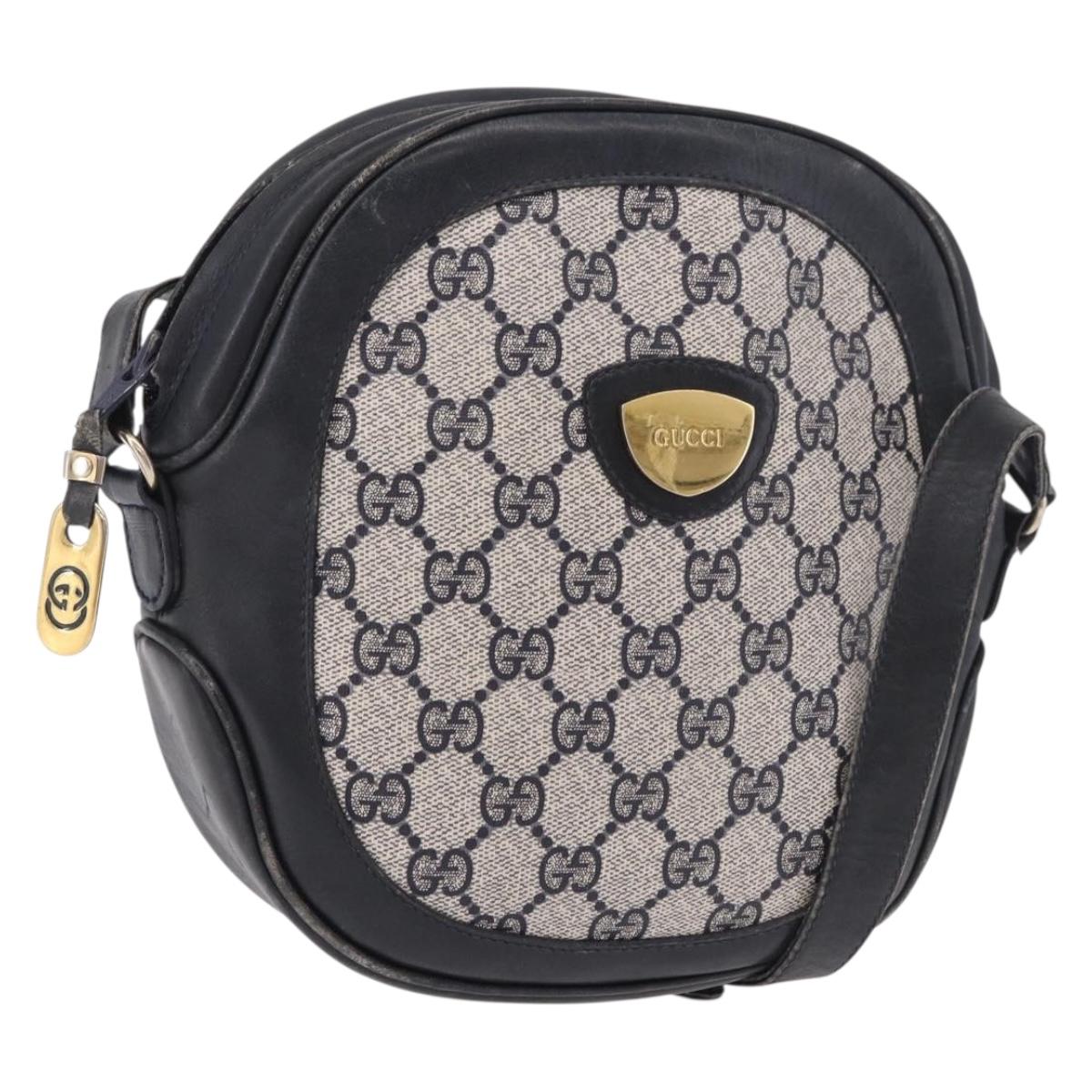 GUCCI GG Supreme Shoulder Bag PVC Navy Gold Auth ka5069