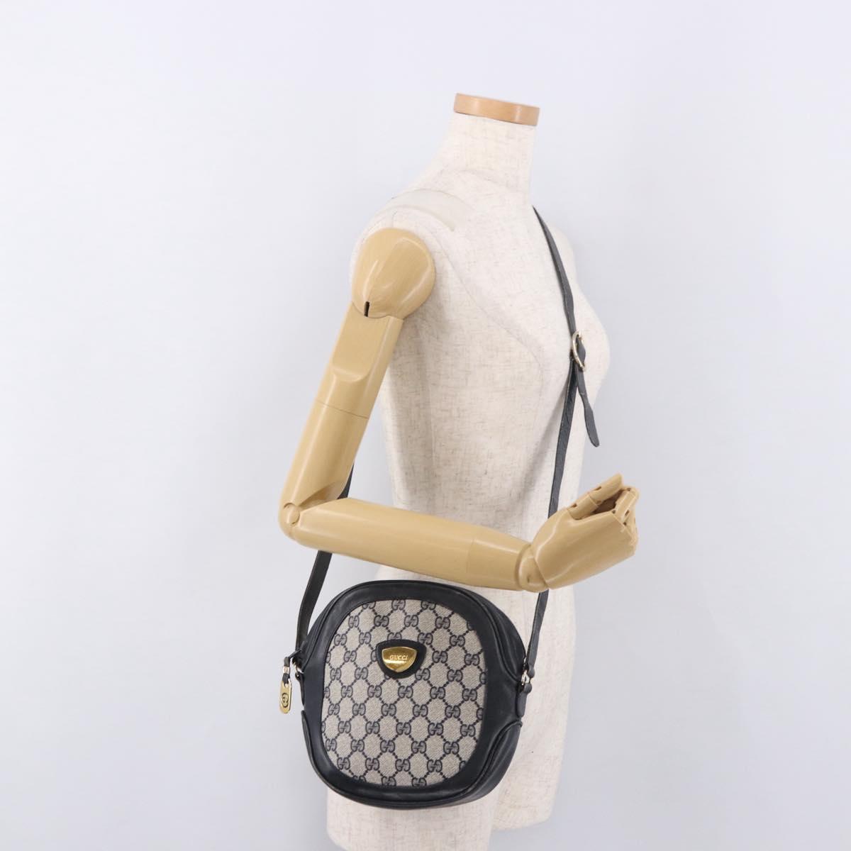 GUCCI GG Supreme Shoulder Bag PVC Navy Gold Auth ka5069