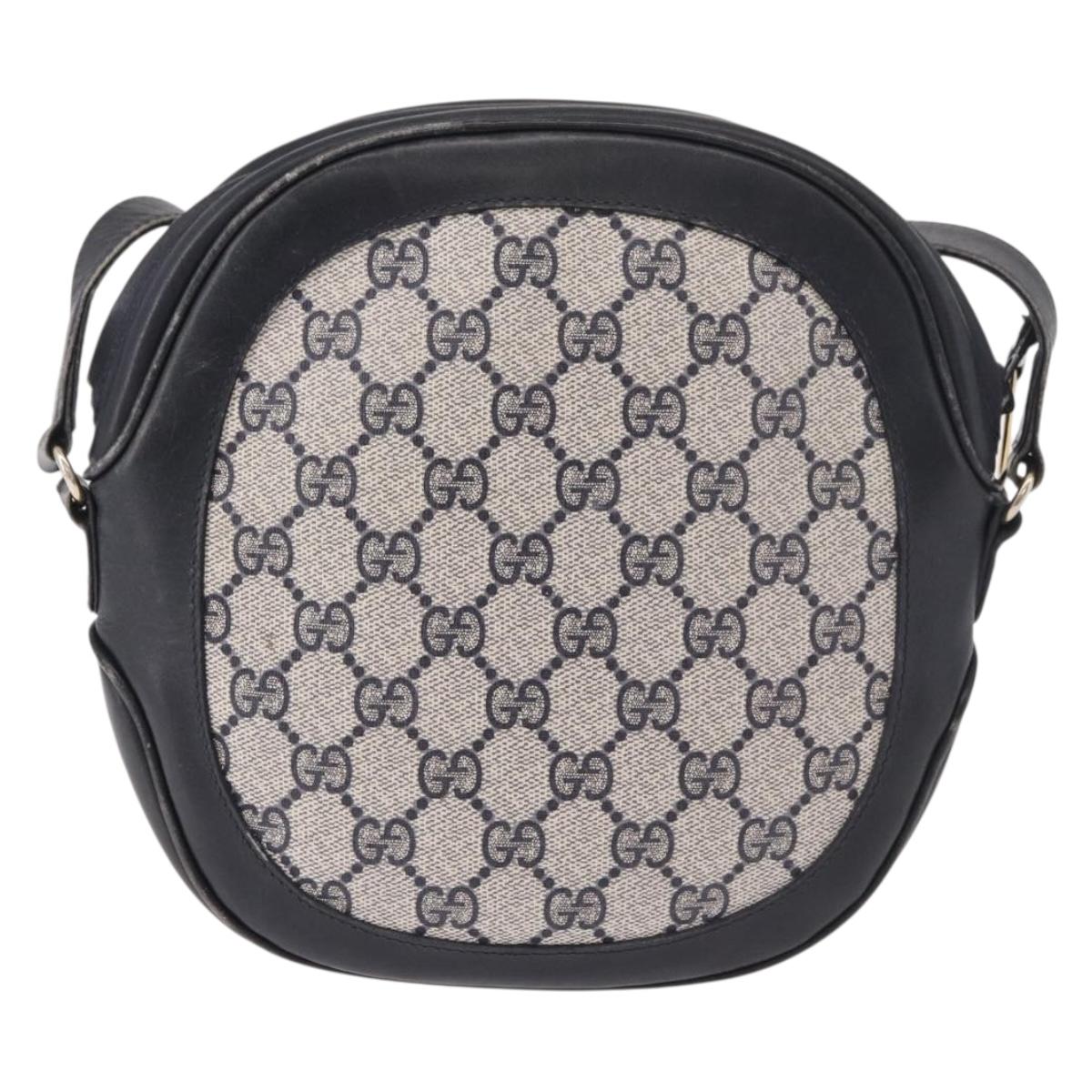GUCCI GG Supreme Shoulder Bag PVC Navy Gold Auth ka5069