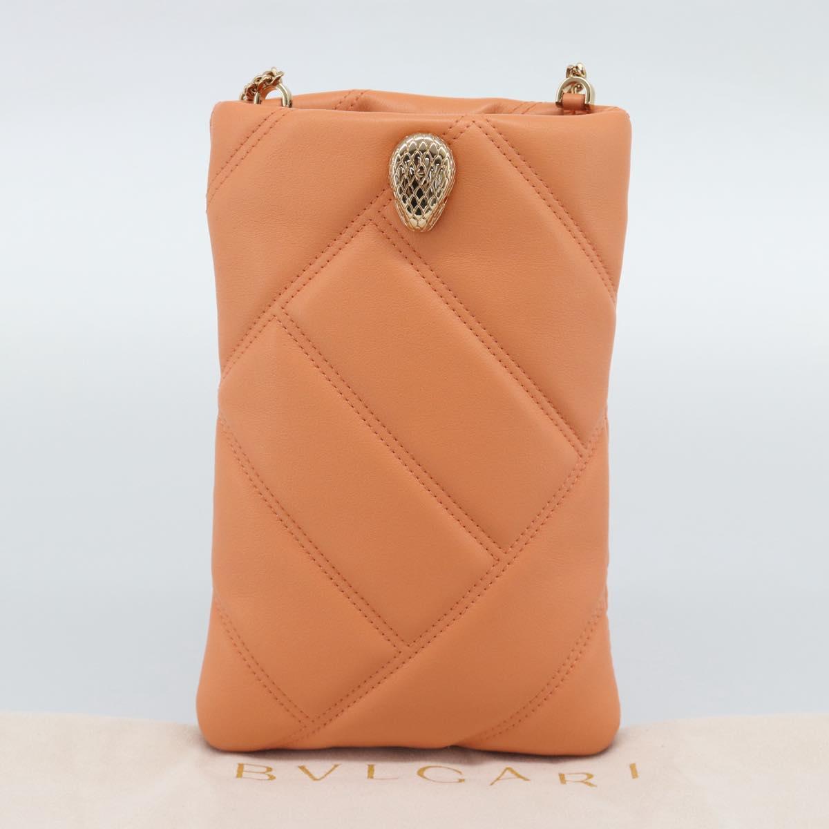 BVLGARI Shoulder Bag Leather Orange Gold Auth ka5074M