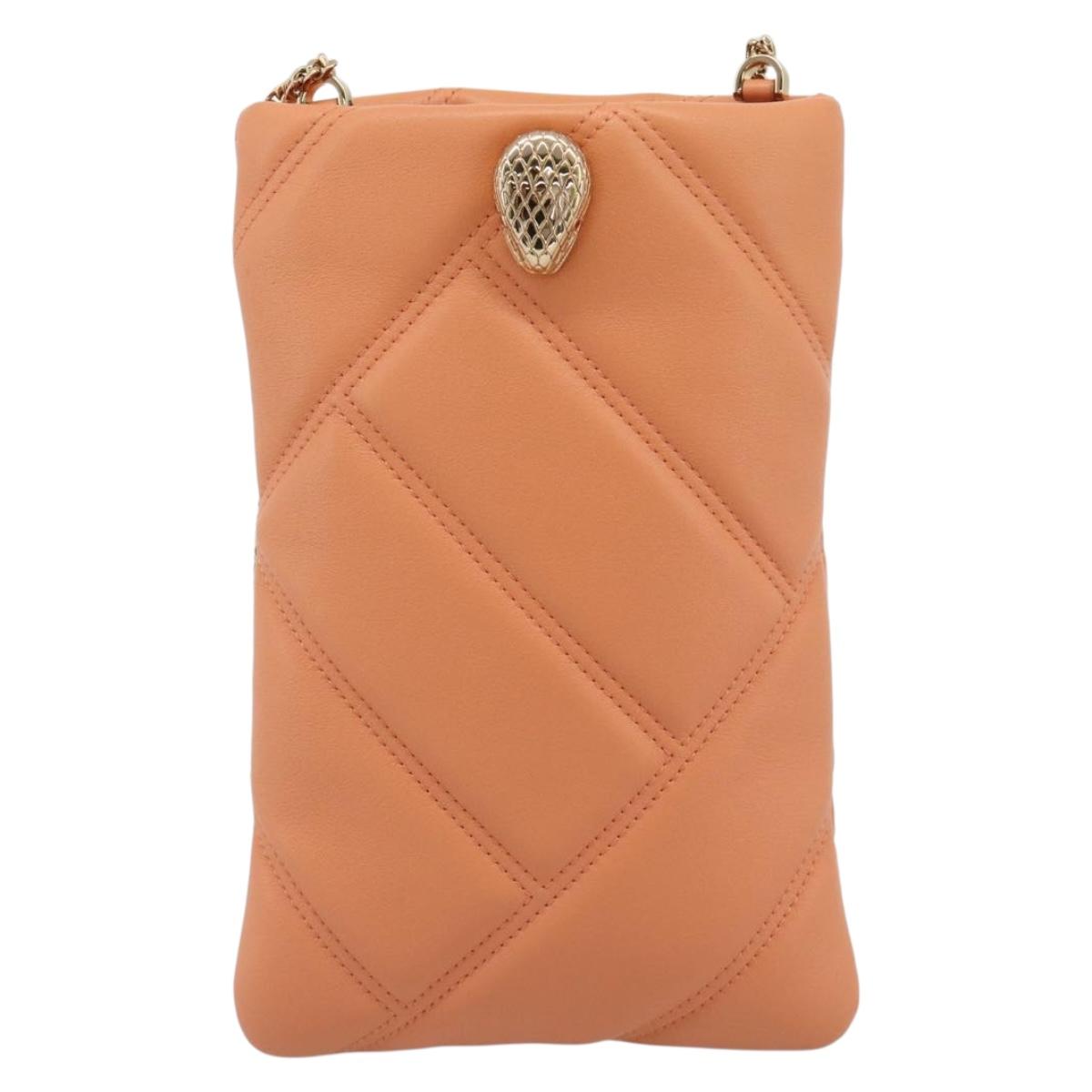 BVLGARI Shoulder Bag Leather Orange Gold Auth ka5074M