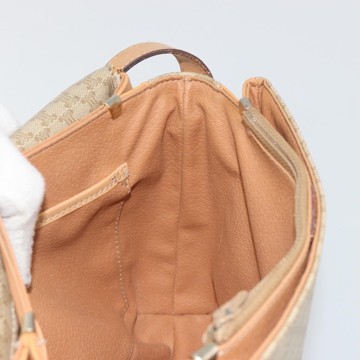 CELINE Macadam Canvas Shoulder Bag PVC Beige Gold Auth ka5075