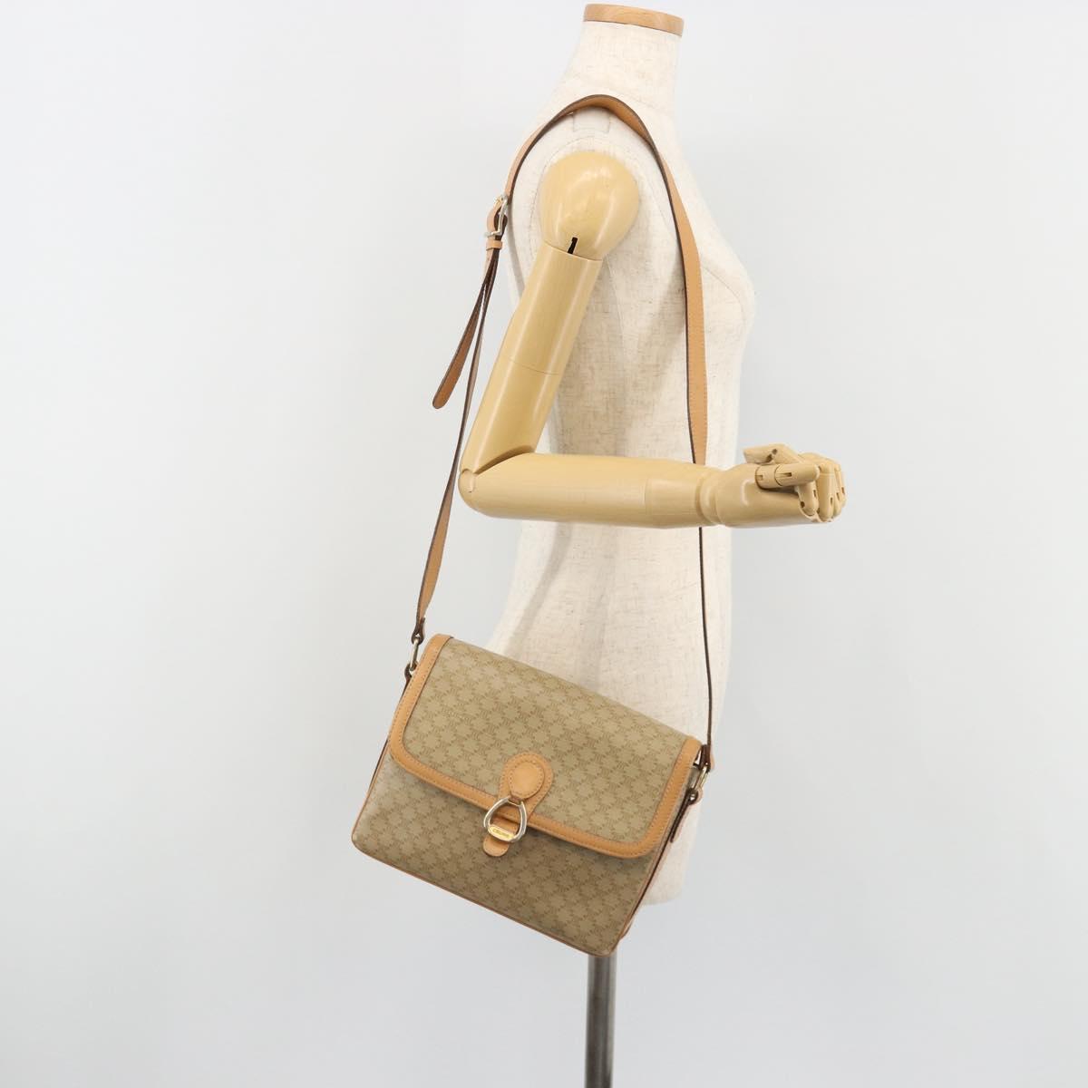 CELINE Macadam Canvas Shoulder Bag PVC Beige Gold Auth ka5075