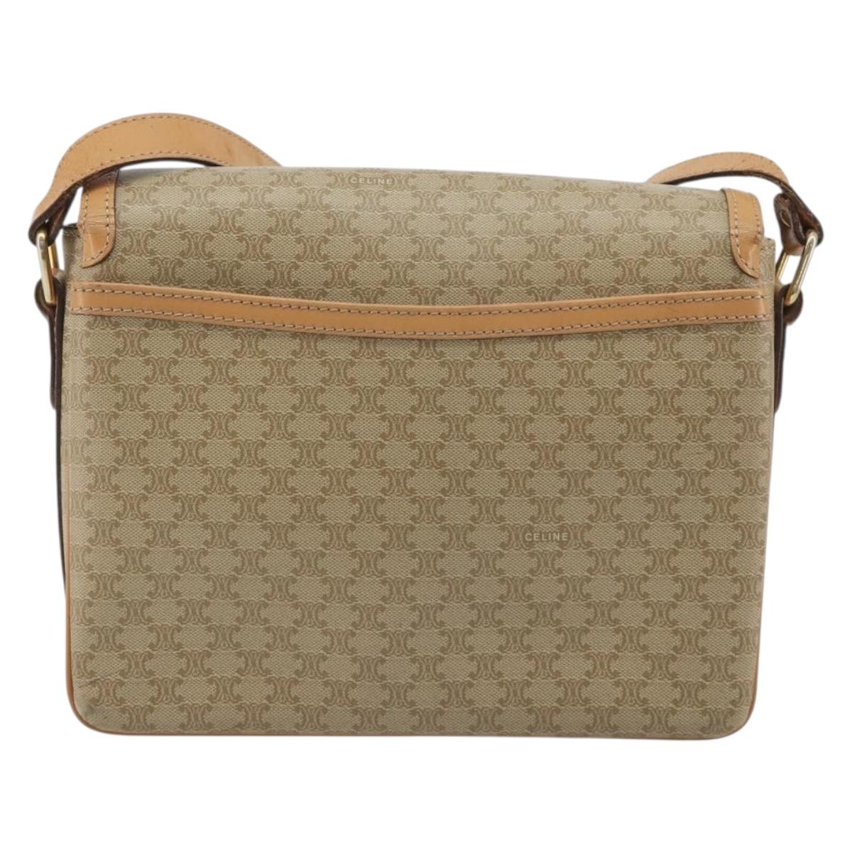CELINE Macadam Canvas Shoulder Bag PVC Beige Gold Auth ka5075