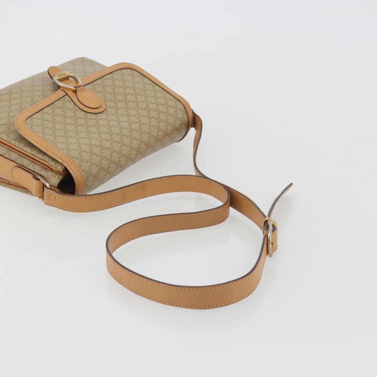 CELINE Macadam Canvas Shoulder Bag PVC Beige Gold Auth ka5075