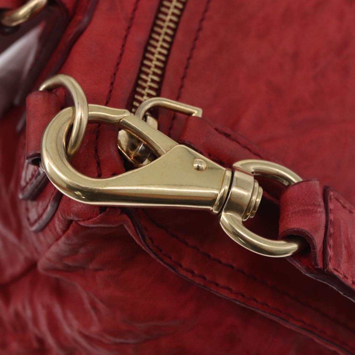 GIVENCHY Tote Bag Leather 2way Red Gold Auth ka5076A