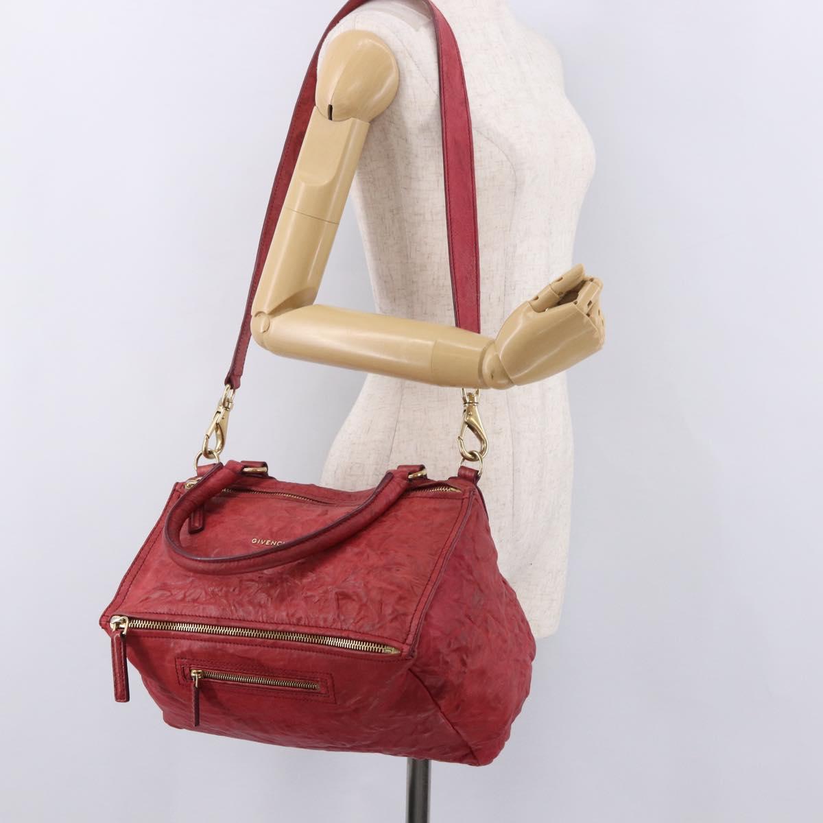 GIVENCHY Tote Bag Leather 2way Red Gold Auth ka5076A