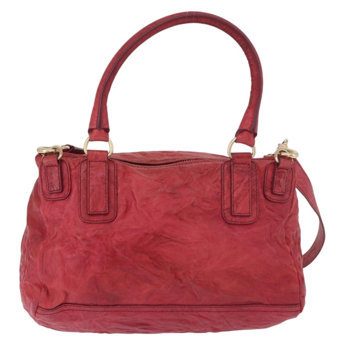 GIVENCHY Tote Bag Leather 2way Red Gold Auth ka5076A