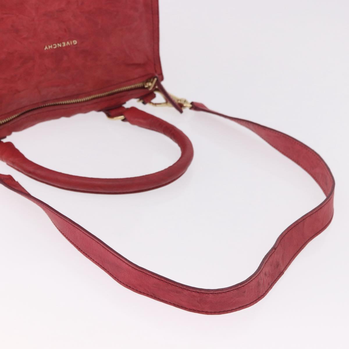 GIVENCHY Tote Bag Leather 2way Red Gold Auth ka5076A