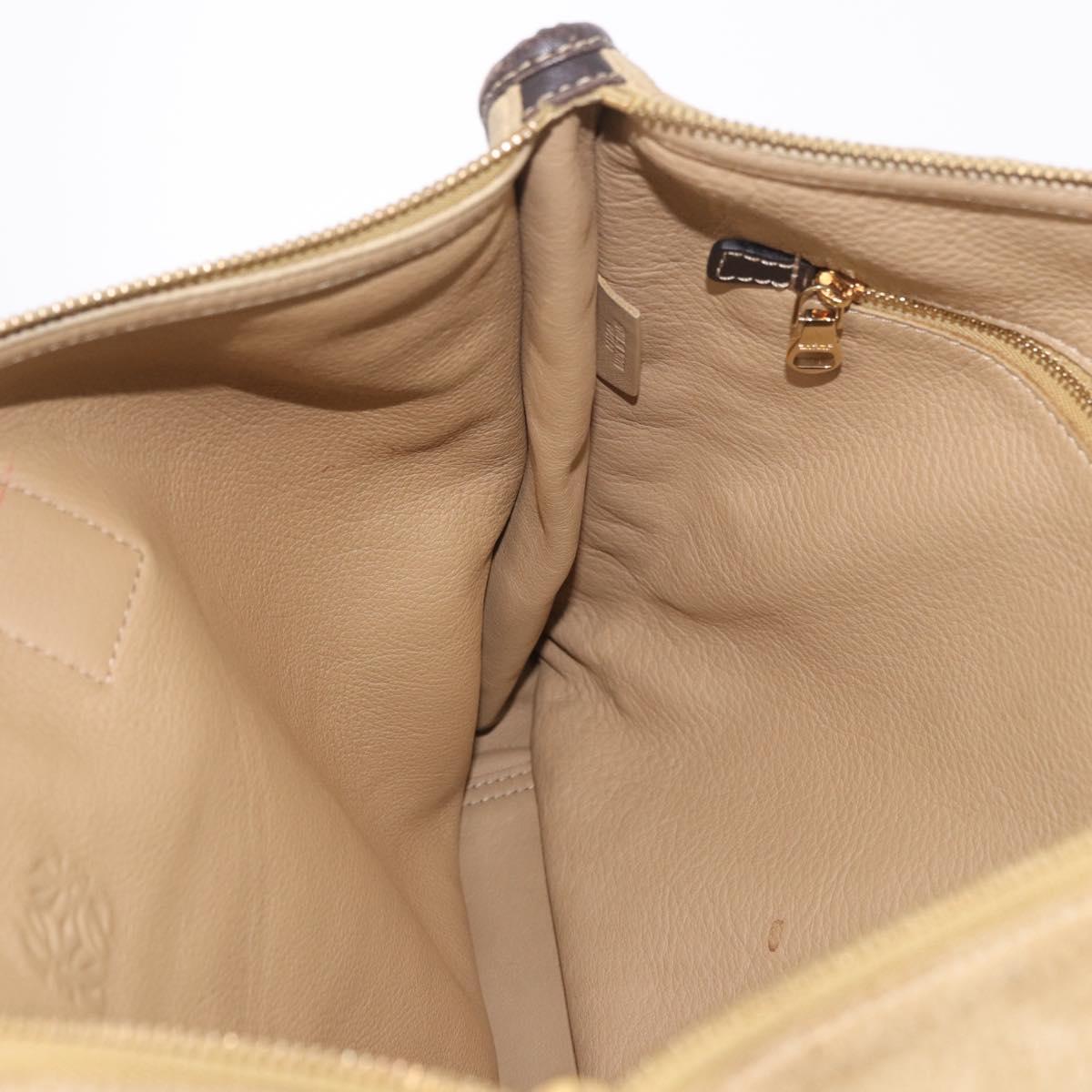 LOEWE Anagram Hand Bag Suede Beige Gold Auth ka5077