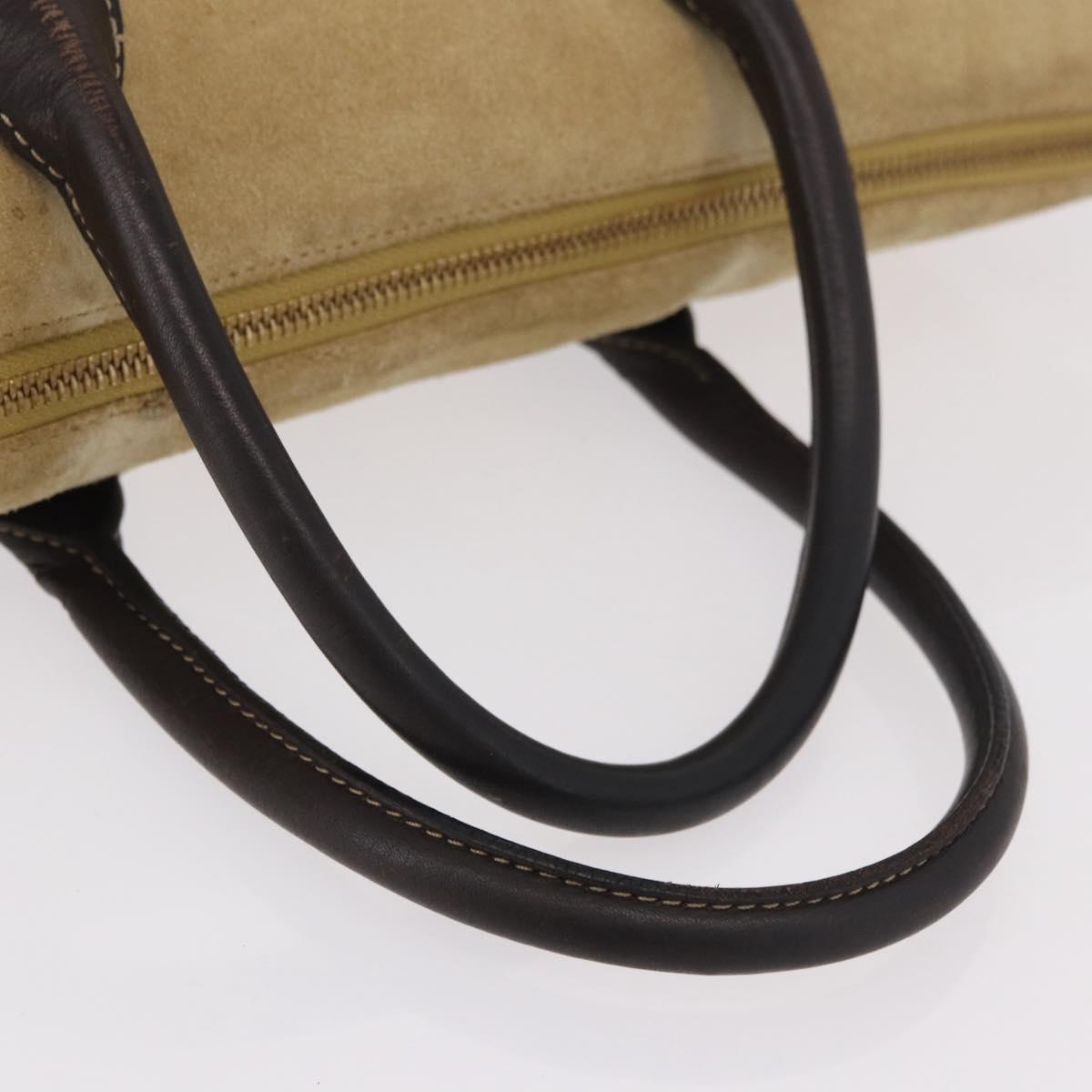 LOEWE Anagram Hand Bag Suede Beige Gold Auth ka5077