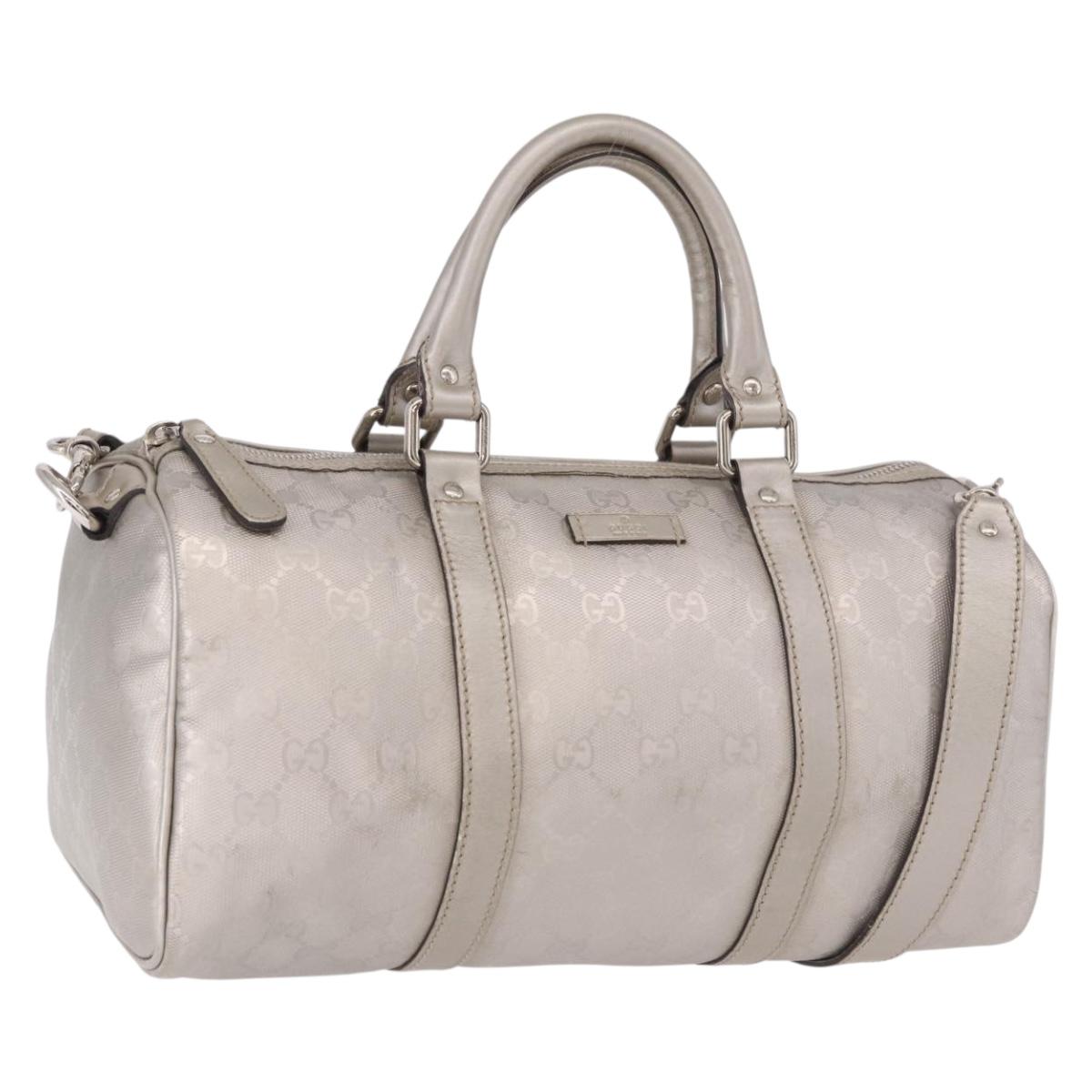 GUCCI GG implementation Boston Bag PVC 2way Silver 203696 Auth ka5078A