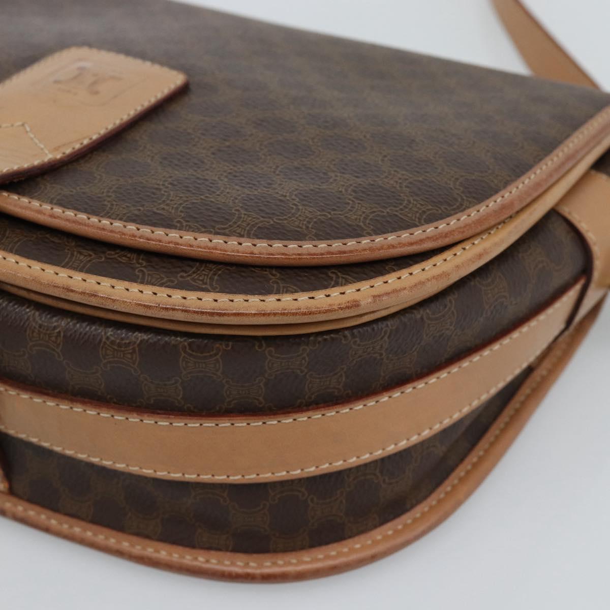 CELINE Macadam Canvas Shoulder Bag PVC Leather Brown Gold Auth ka5079