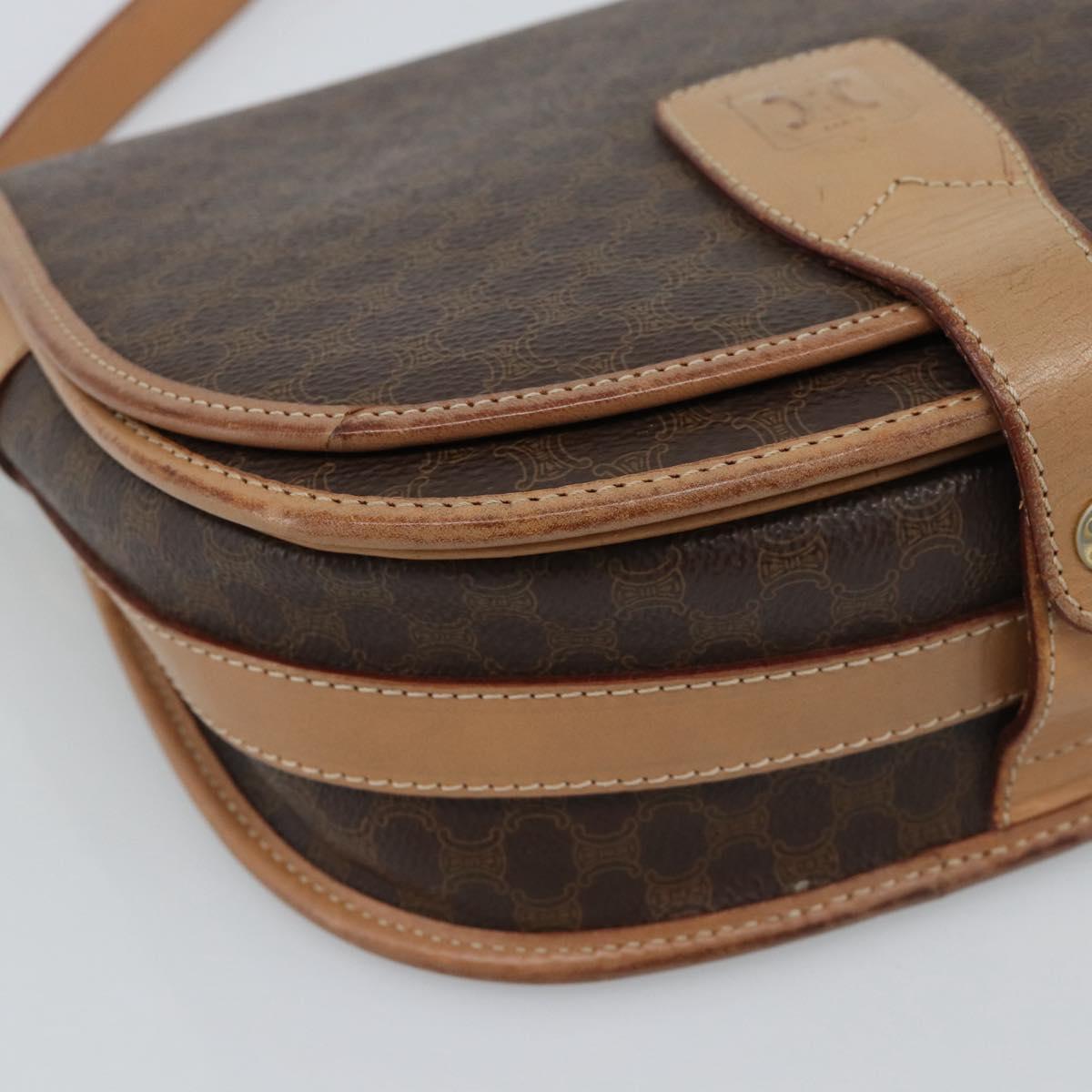 CELINE Macadam Canvas Shoulder Bag PVC Leather Brown Gold Auth ka5079