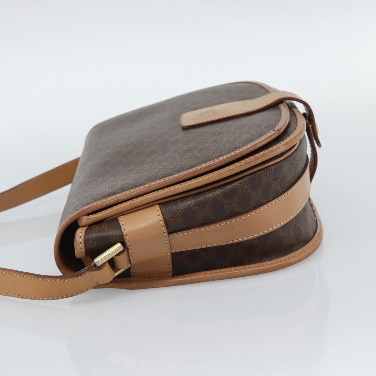 CELINE Macadam Canvas Shoulder Bag PVC Leather Brown Gold Auth ka5079