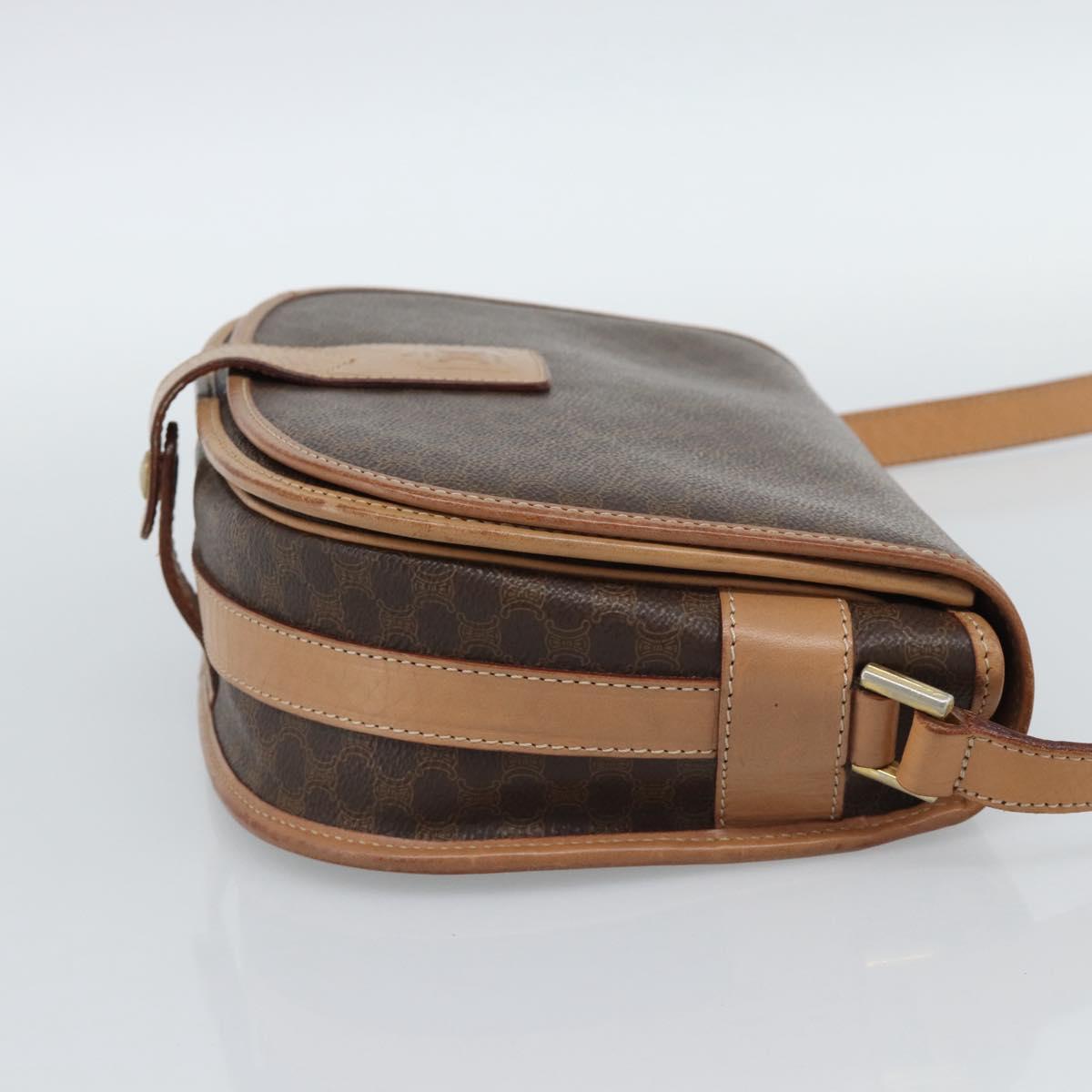 CELINE Macadam Canvas Shoulder Bag PVC Leather Brown Gold Auth ka5079