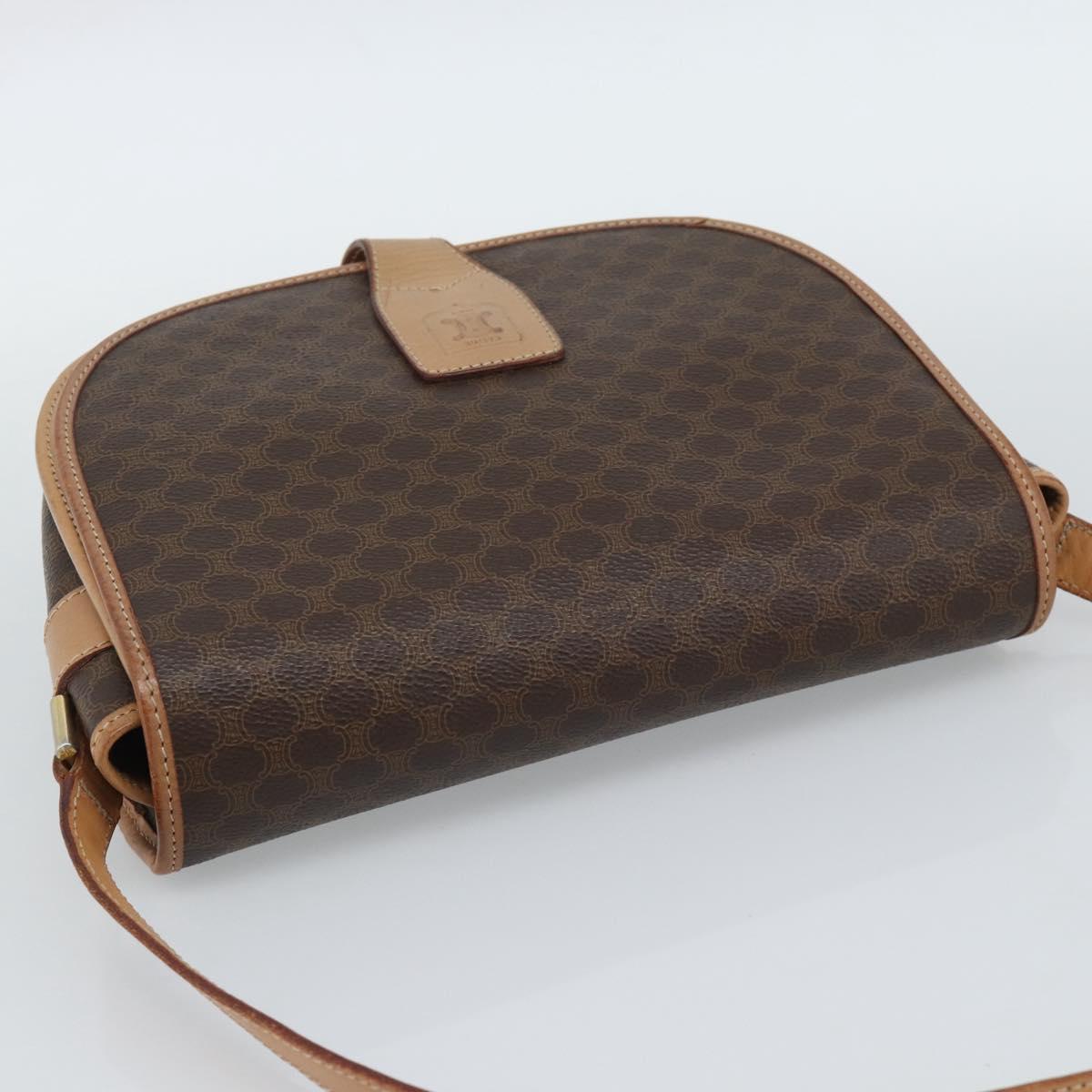 CELINE Macadam Canvas Shoulder Bag PVC Leather Brown Gold Auth ka5079