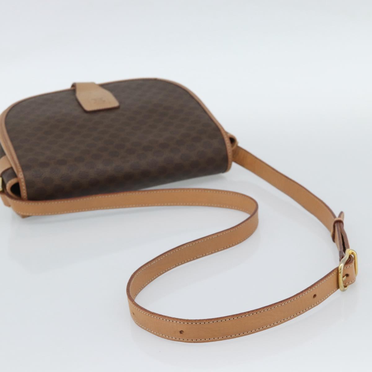 CELINE Macadam Canvas Shoulder Bag PVC Leather Brown Gold Auth ka5079