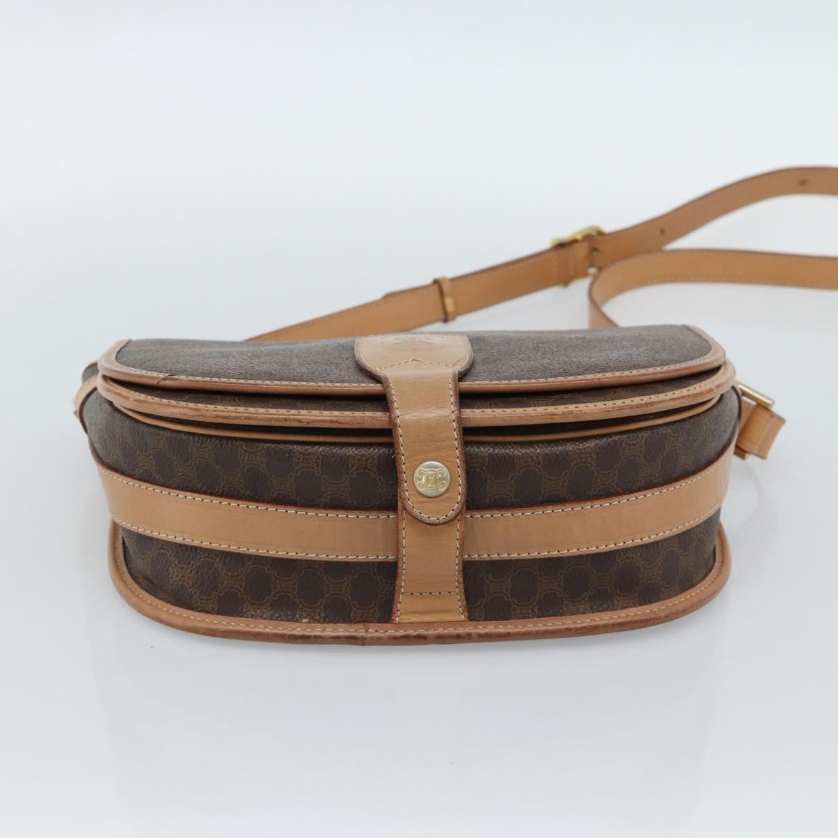 CELINE Macadam Canvas Shoulder Bag PVC Leather Brown Gold Auth ka5079