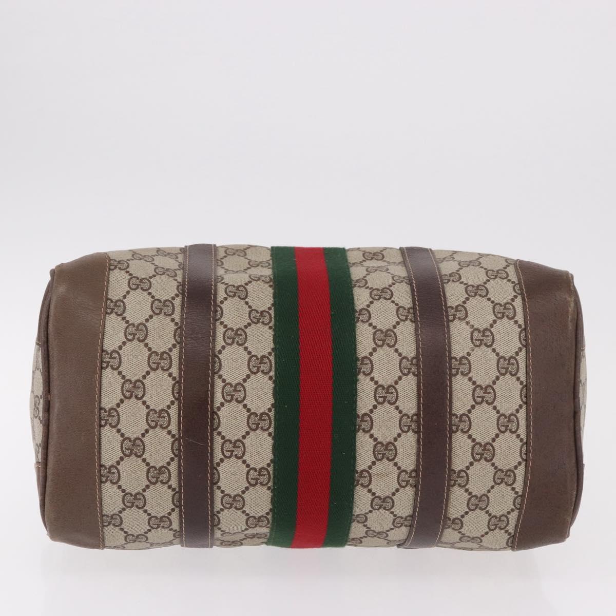 GUCCI GG Supreme Web Sherry Line Boston Bag PVC Beige Gold Auth ka5081