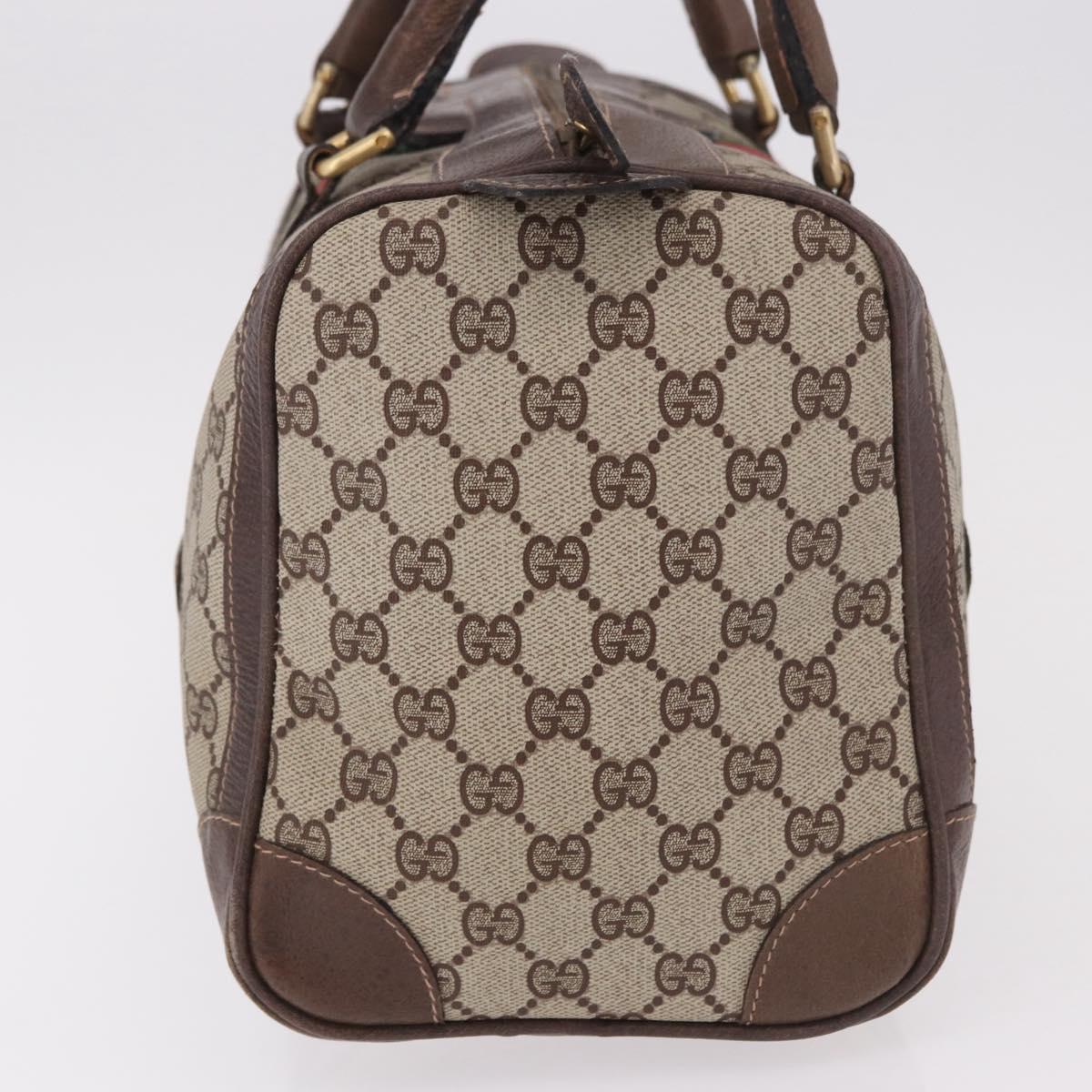 GUCCI GG Supreme Web Sherry Line Boston Bag PVC Beige Gold Auth ka5081