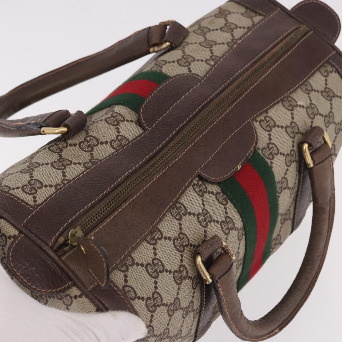 GUCCI GG Supreme Web Sherry Line Boston Bag PVC Beige Gold Auth ka5081